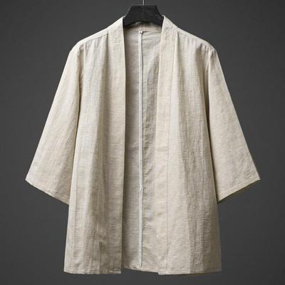 中国风亚麻道袍开衫男潮牌复古改良汉服居士茶服禅服古装羽织外套