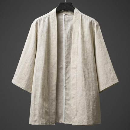 中国风亚麻道袍开衫男潮牌复古改良汉服居士茶服禅服古装羽织外套