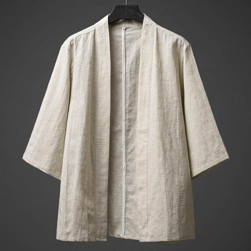 中国风亚麻道袍开衫男潮牌复古改良汉服居士茶服禅服古装羽织外套