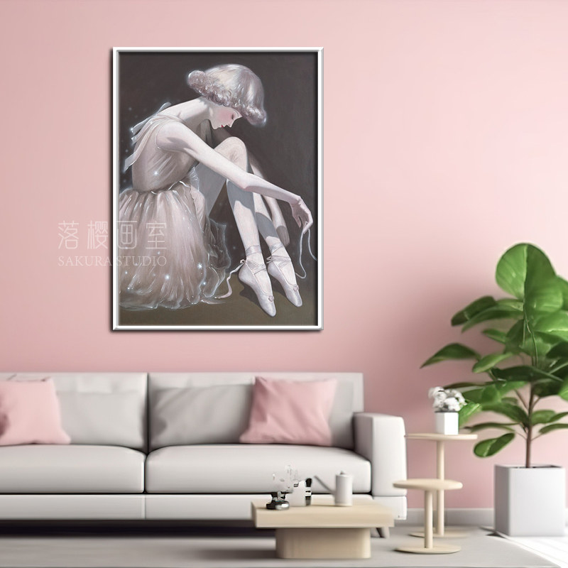法式芭蕾舞油画女孩丙烯画装饰画舞蹈室卧室琴房挂画小众人物壁画图片