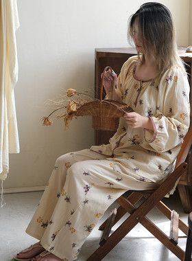 LNParty 秋季新款睡衣女长袖棉纱家居服套装甜美宫廷风可外穿套装