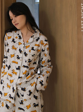 LNParty 秋季腊肠狗印花家居服纯棉舒适磨毛情侣居家长袖睡衣套装