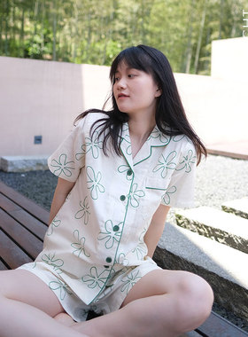 LNParty 日系夏季新款印花短袖短裤睡衣套装森系宽松舒适家居服