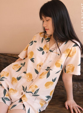 LNParty 日系夏季新款印花短袖短裤睡衣套装舒适宽松森系家居服女