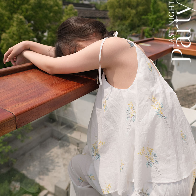 LNParty 日系吊带睡衣女纯棉GP合欢花小众性感薄款家居服套装外穿