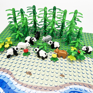 小颗粒积木动物零件小熊猫 白熊 狗熊 黑熊 拼装玩具MOC农场场景
