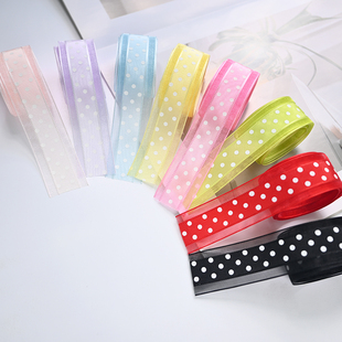 25MM印刷小圆点双边纱带 丝带彩带手工diy咕卡咕包挂娃衣装饰辅料