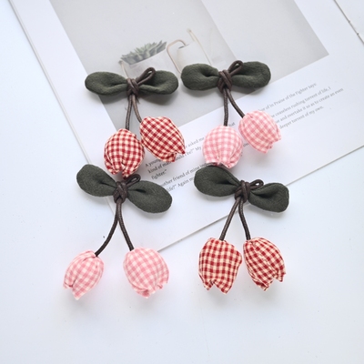 可爱格子郁金香花苞吊饰