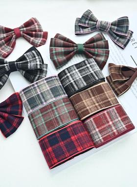 4CM英伦风格子格纹布艺带蝴蝶结发饰材料自制发夹发饰DIY饰品配件