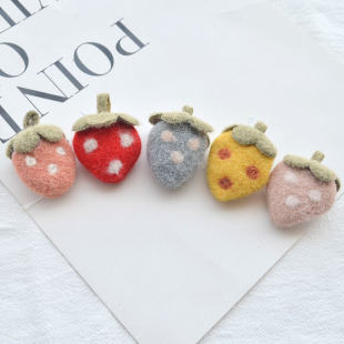 秋冬新款 毛呢布艺卡通小草莓儿童发夹发绳配件 diy手工发饰材料