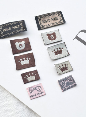hand made英文布标皇冠织唛标 手作布标 DIY饰品配件 辅料材料