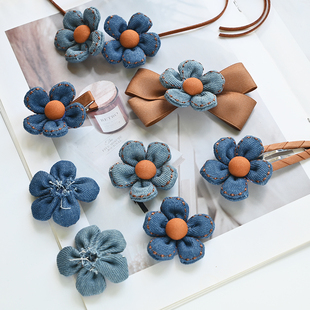45MM森系牛仔车线五瓣手缝花朵布艺制花 颈胸花 手工diy发饰材料鞋