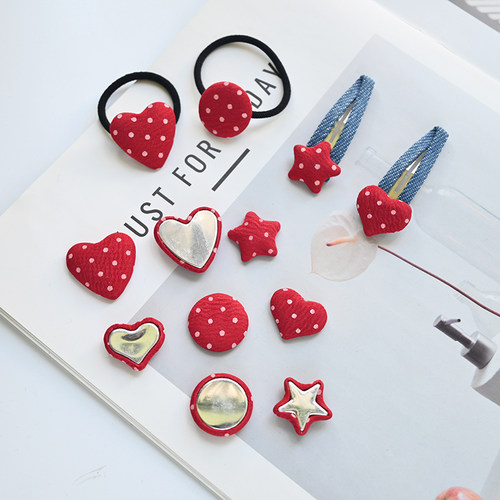 红色波点爱心五角星平底包扣