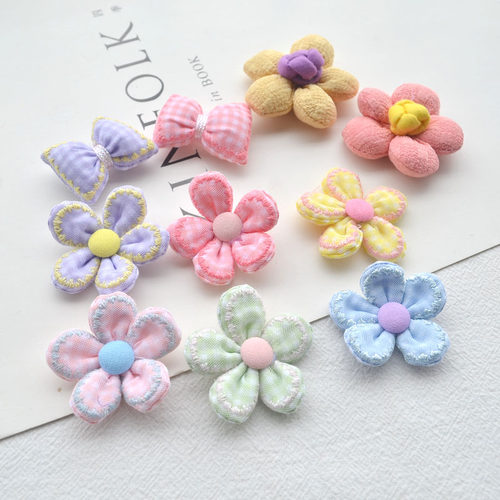 格子小五瓣花布艺儿童发夹材料