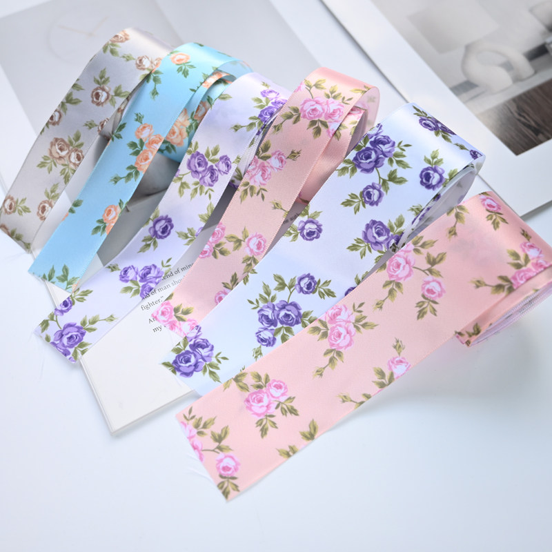 25MM玫瑰花涤纶缎带丝带 手工DIY发饰丝带蝴蝶结材料配件自制发夹