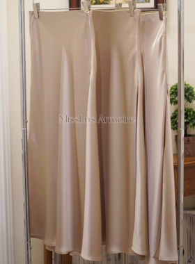 财阀夫人日本进口三醋酸香槟色贵妇A摆鱼尾缎面半身裙85cm