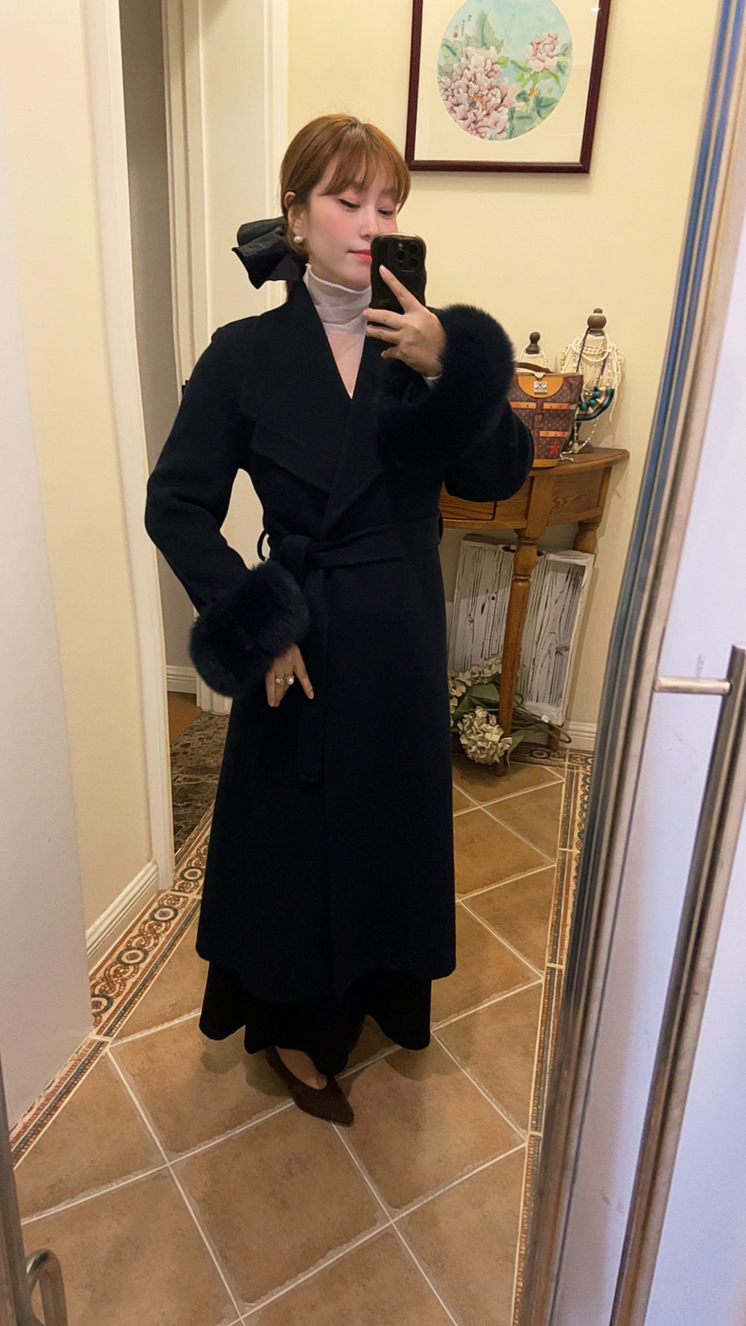 2025新款高级女黑色羊毛大衣毛呢外套