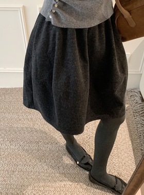 法风chic韩国东大门加厚优雅A字裙显瘦高腰气质毛呢半身裙