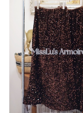 新款自制大码深咖色A摆亮片闪闪半身裙明星同款鱼尾显瘦时尚半裙