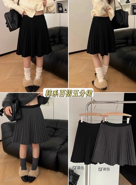 2025新款韩版高腰显瘦小细折呢料百褶裙女士冬百搭半身短裙