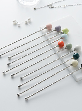 304不锈钢茶饮咖啡搅拌棒多色甜品签家用高颜值陶瓷柄搅奶棒