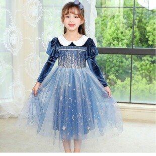 万圣节公主裙抗寒 梦幻法式 6岁冰雪奇缘公主裙韩国绒长袖