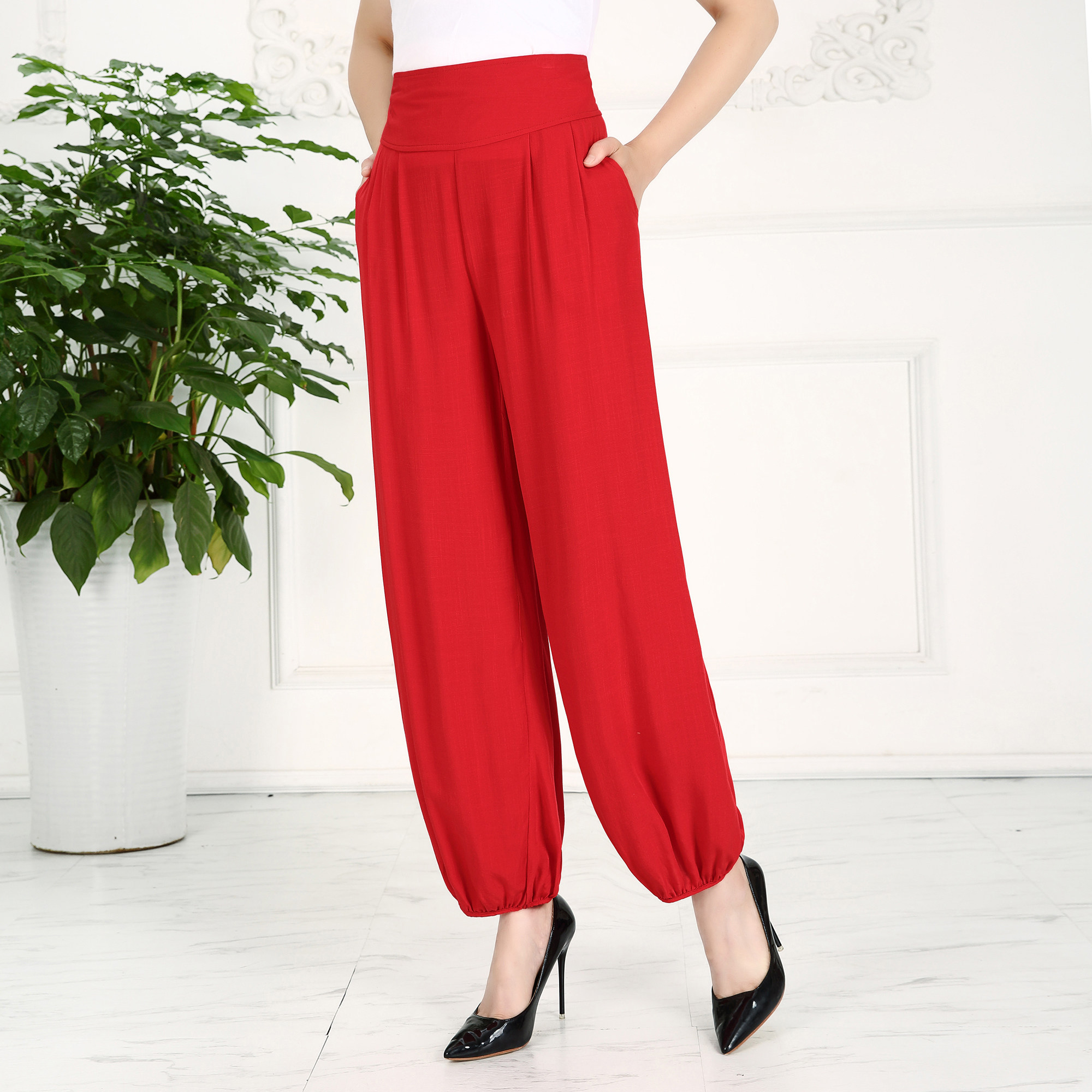 棉麻运动裤女夏季薄款2025新款宽松休闲大码胖mm显瘦防蚊灯笼长裤,女装/女士精品,休闲裤,淘宝优惠券,粉丝福利购,淘宝优惠卷