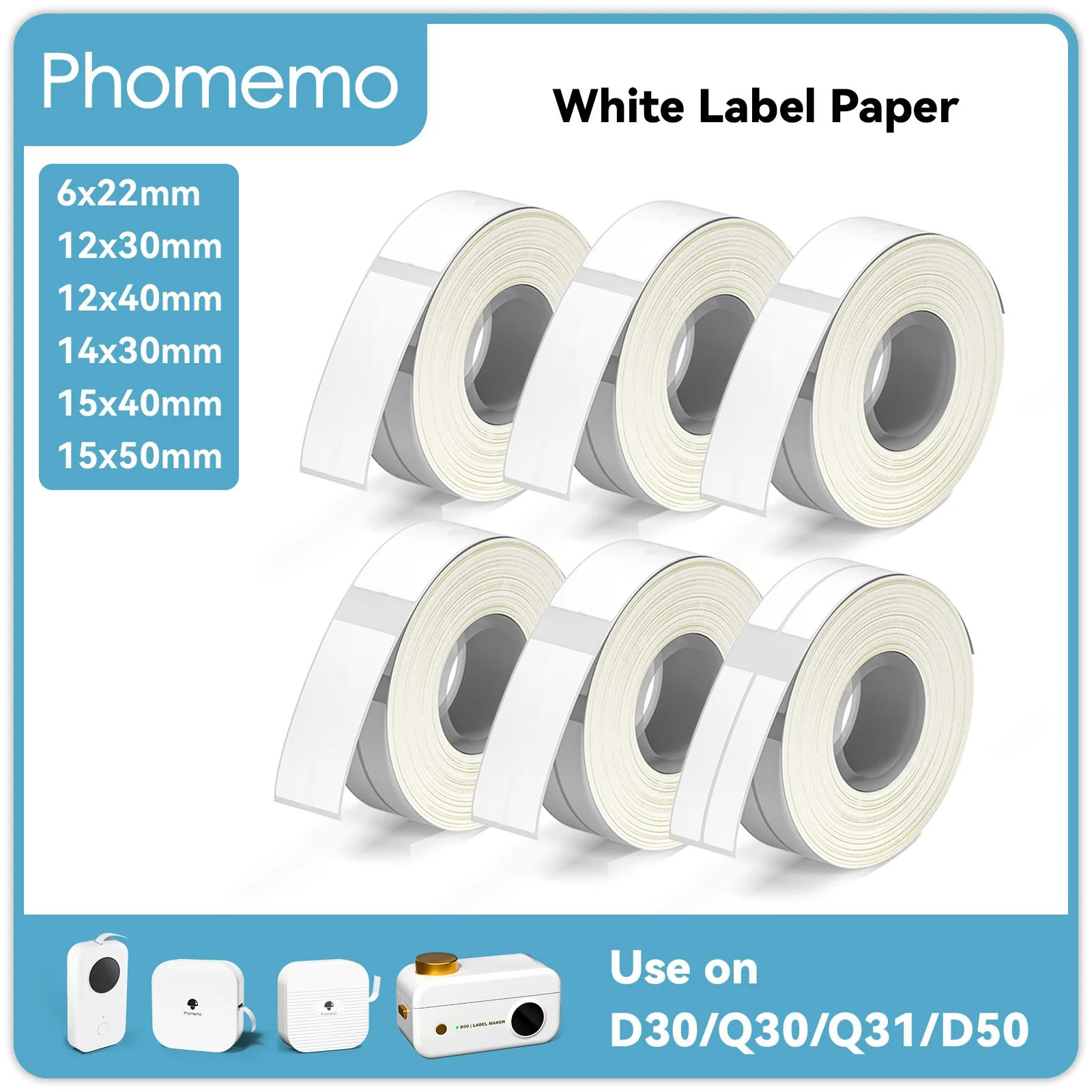 Phomemo 3 Rolls Q30 White Sticker Waterproof Paper Adhesive