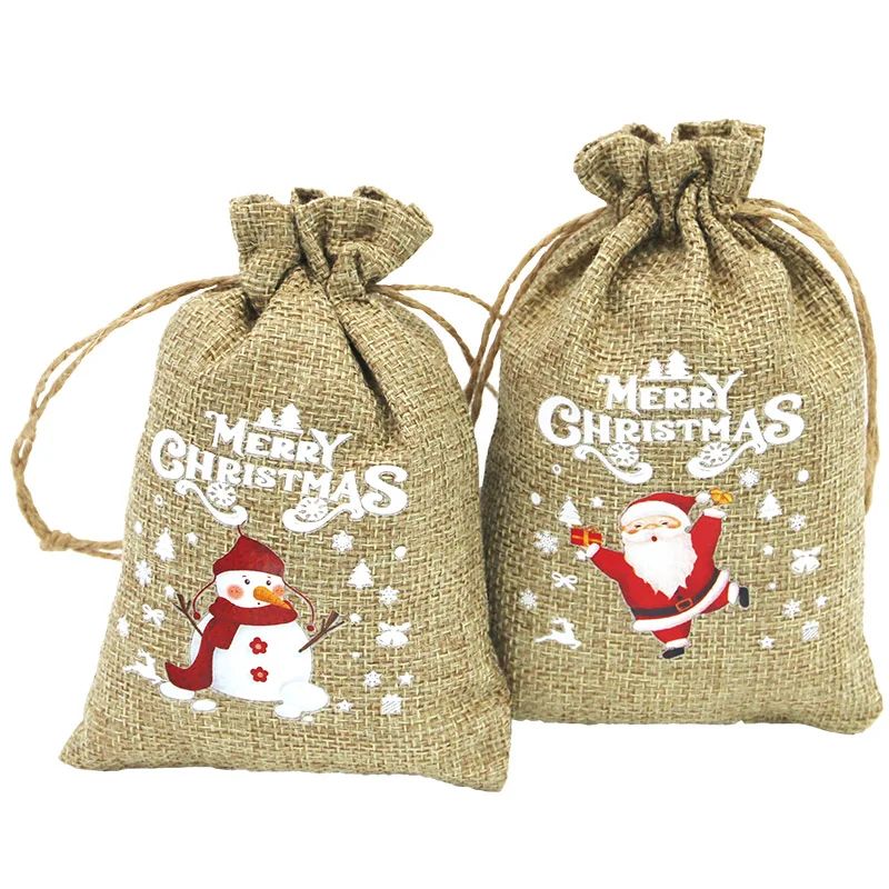 (5 Pieces/bag) 10 * 15cm Linen Gift Bag Christmas Pendant Ba