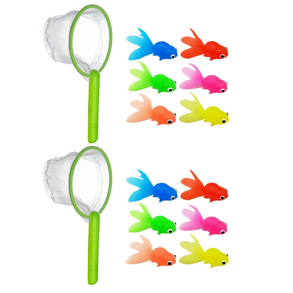 2 set 2 Sets Soft TPR Goldfish Bath Toy Set With 2 Fishing N