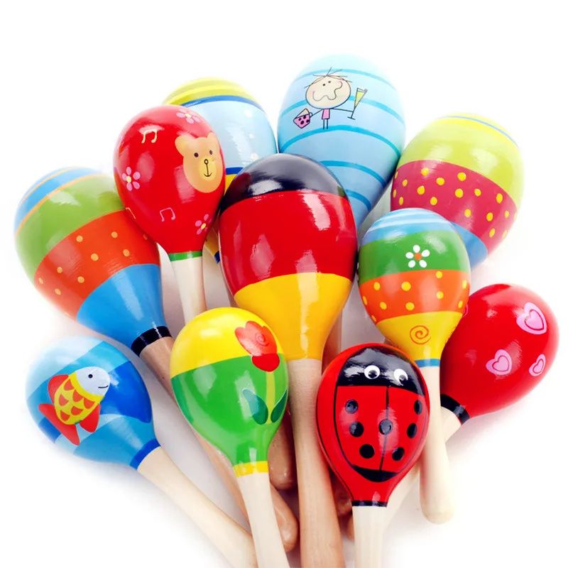 1pc Baby Kid Wooden Ball Toy Sand Hammer Rattle Musical Inst