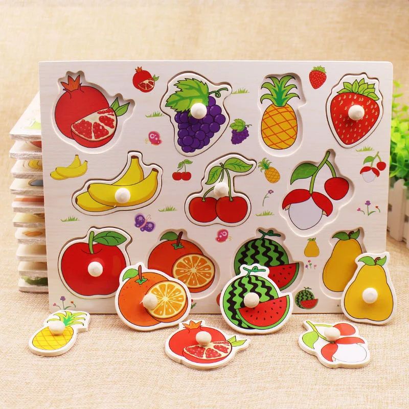 1PCS Baby Toys Montessori Wooden Puzzle Hand Grab Board Educ