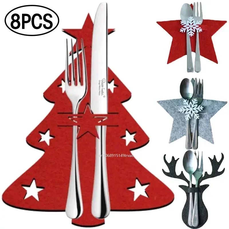Christmas Cutlery Holder Knife Fork Spoon Pocket Bag Stars r