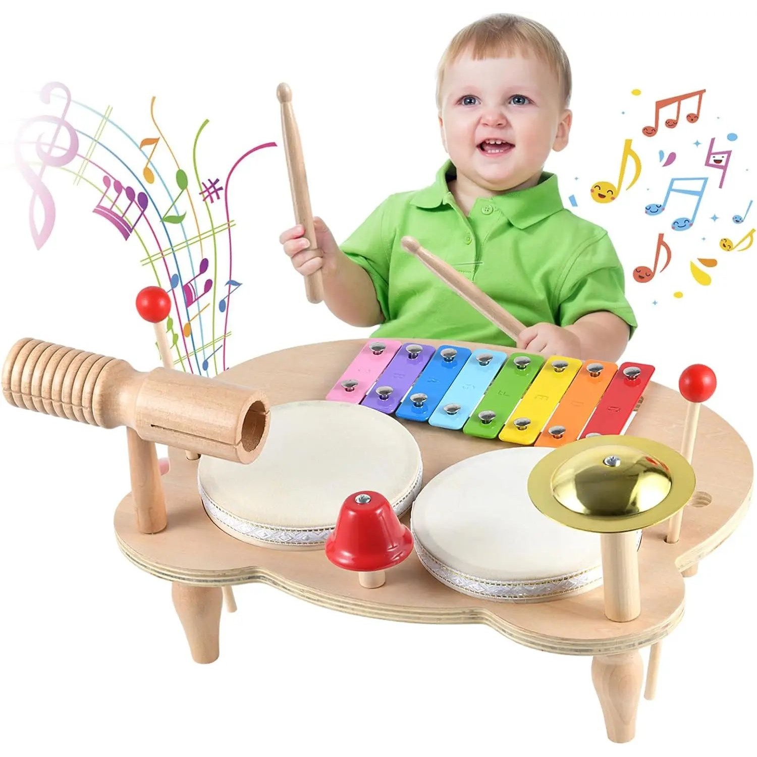 Kids Drum Set Baby Musical Instruments Toys Montessori Woode