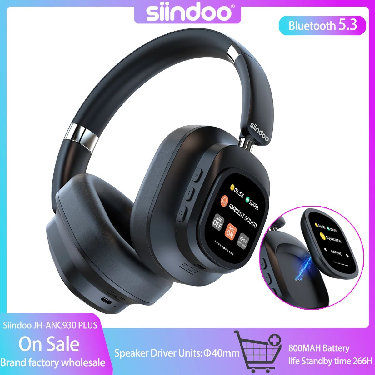 Siindoo JH-ANC930Plus Hybrid Wireless Headphone, Active Nois