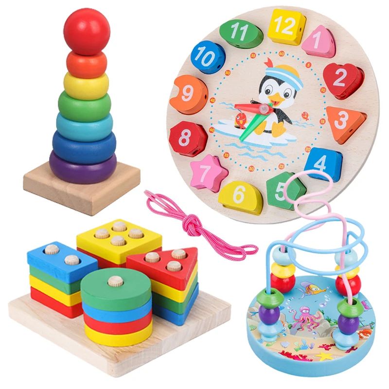 Wooden Montessori Toys for Kids Wood Sorting & Stacking Toys