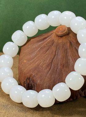 保真正品新疆和田玉籽料羊脂白玉手链手串带白皮玉质油润