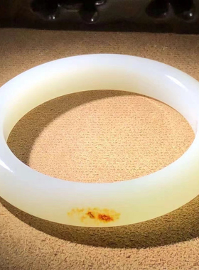 超美自留级羊脂美脂白新疆和田玉籽料洒金皮手镯56.5圈口带证书