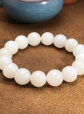 脂白新疆和田玉籽料佛珠手串单颗尺寸12mm白度脂白手链手串佛珠