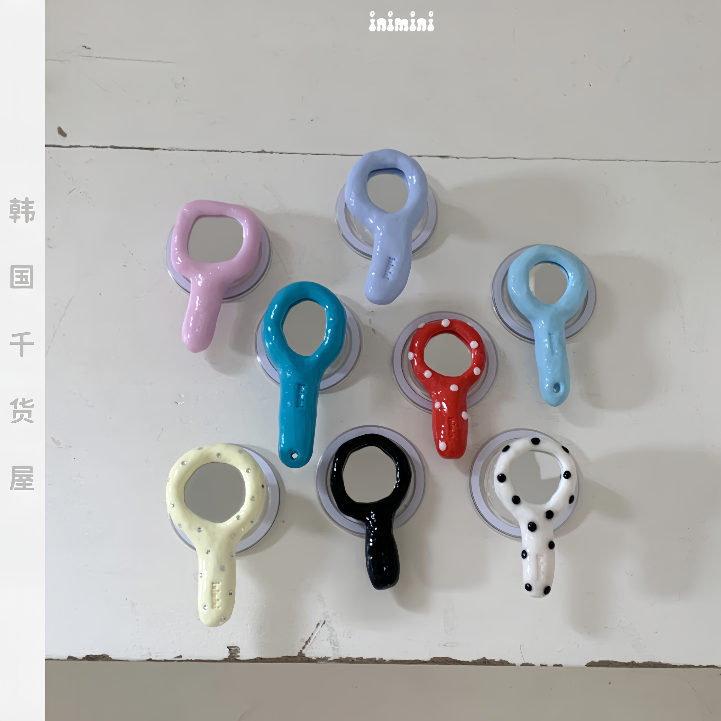 inimini韩国代购ins风超可爱黏土手作镜子磁吸支架手机气囊支架