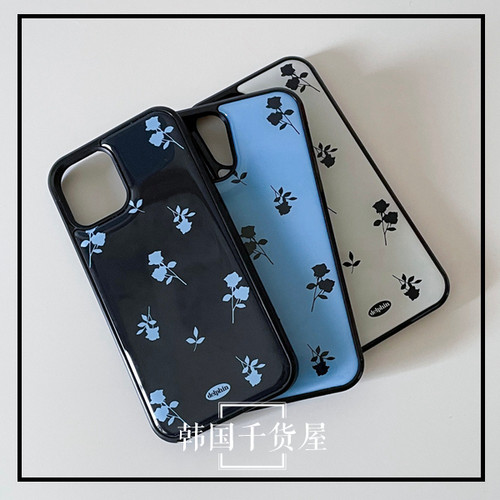 小清新玫瑰花黑边全包滴胶手机壳