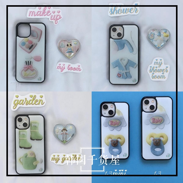 韩国inimini正品代购ins卡通可爱奶嘴宝宝衣服黑边全包手机壳亮面