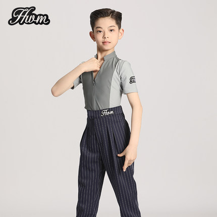 红舞魅夏季拉丁舞服男童练功服短袖上衣薄款长裤比赛演出训练服装