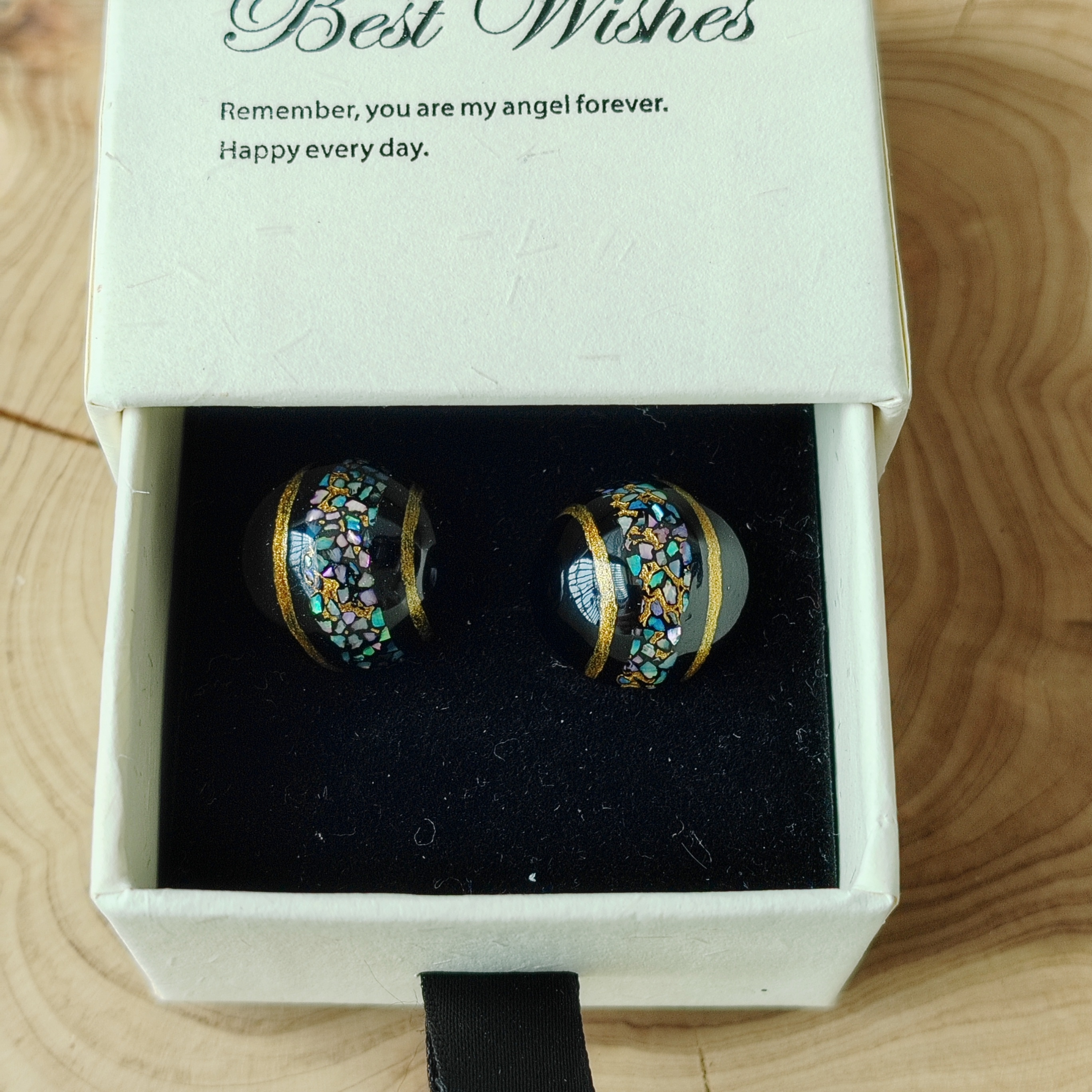 大漆耳饰螺钿镶嵌耳钉耳夹黑金轻奢原创非遗手作饰品