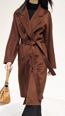 高端简约100纯羊绒大衣女中长款2024新款赫本风毛呢外套