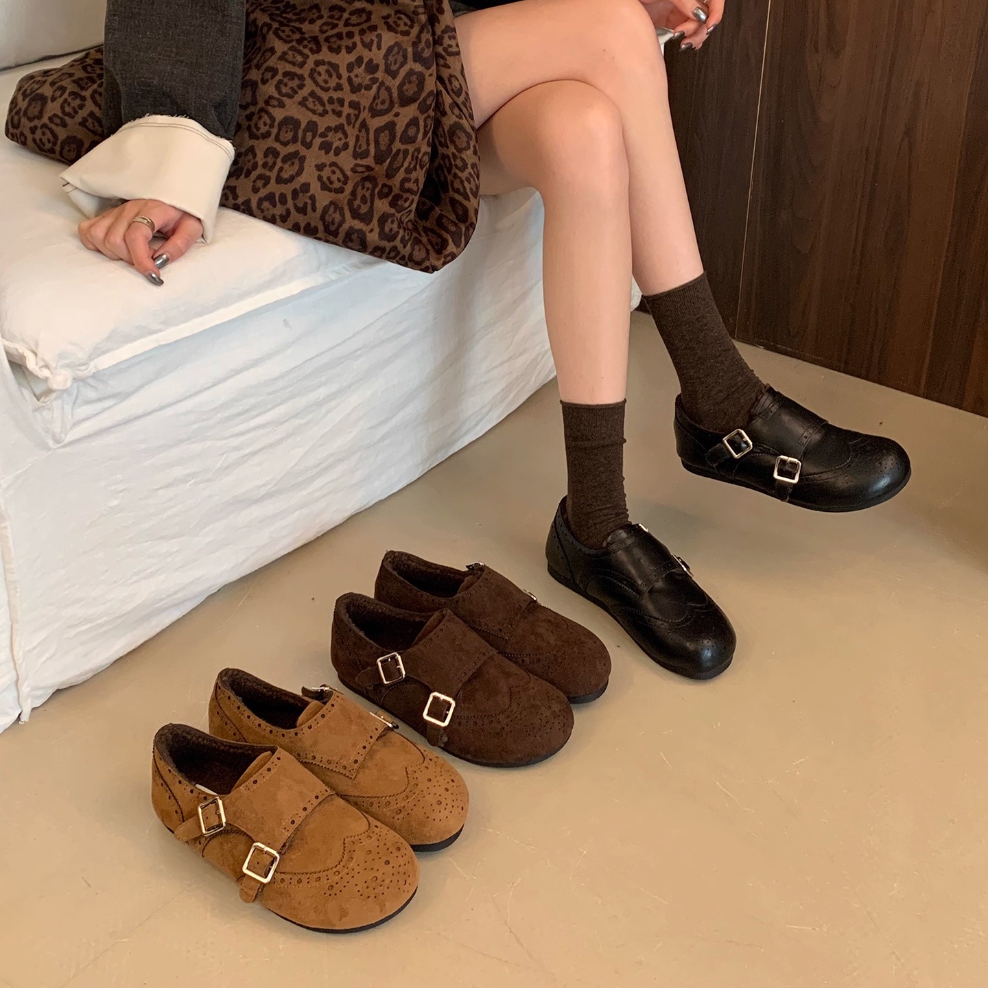 【现货送退货宝】加绒乐福鞋女