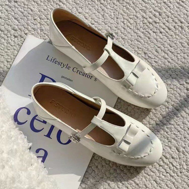 法式蝴蝶结浅口单鞋女平底2026新款百搭不累脚配裙子复古玛丽珍鞋