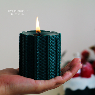 Time pharmacy 手作编织毛线柱大号 无烟大豆蜡家用浪漫晚餐蜡烛