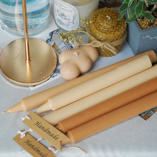 Time pharmacy高级驼色棕色ins蜡烛摆件无烟手工欧式烛台长杆蜡烛