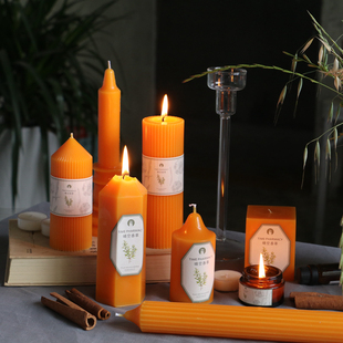 Time pharmacy手作天然黄蜂蜡 经典圆柱蜡烛无味无烟卧室淡香摆件